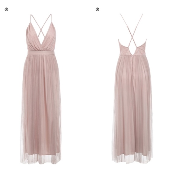 Pastel Pink Mesh Overlay High Slit Cami Dress - Picture 5 of 8